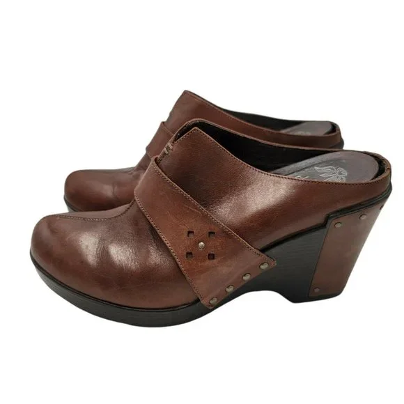 Dansko Women's Brown Leather Slip On Wedge Mules Euro Size 40 US Size 9.5 - Picture 3 of 7